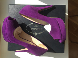 Туфли новые prada италия 39 размер замша сиреневые фиолетовы - фото 4