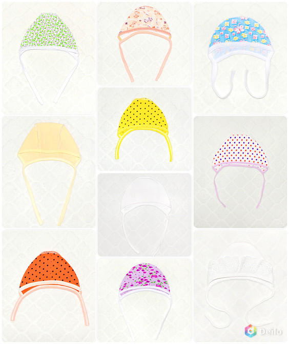 Чепчики-шапочки для новорождённых, в ассортименте