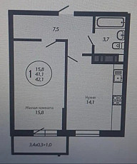 Продается 1-комн. квартира, площадью 41.3 м2 ЖК Ясный