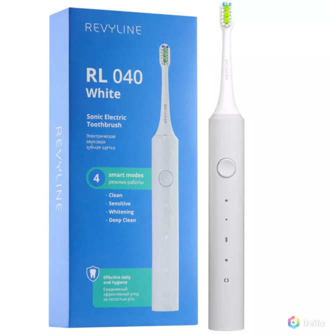 Белая зубная щетка Revyline RL 040 с мощной батареей и насад