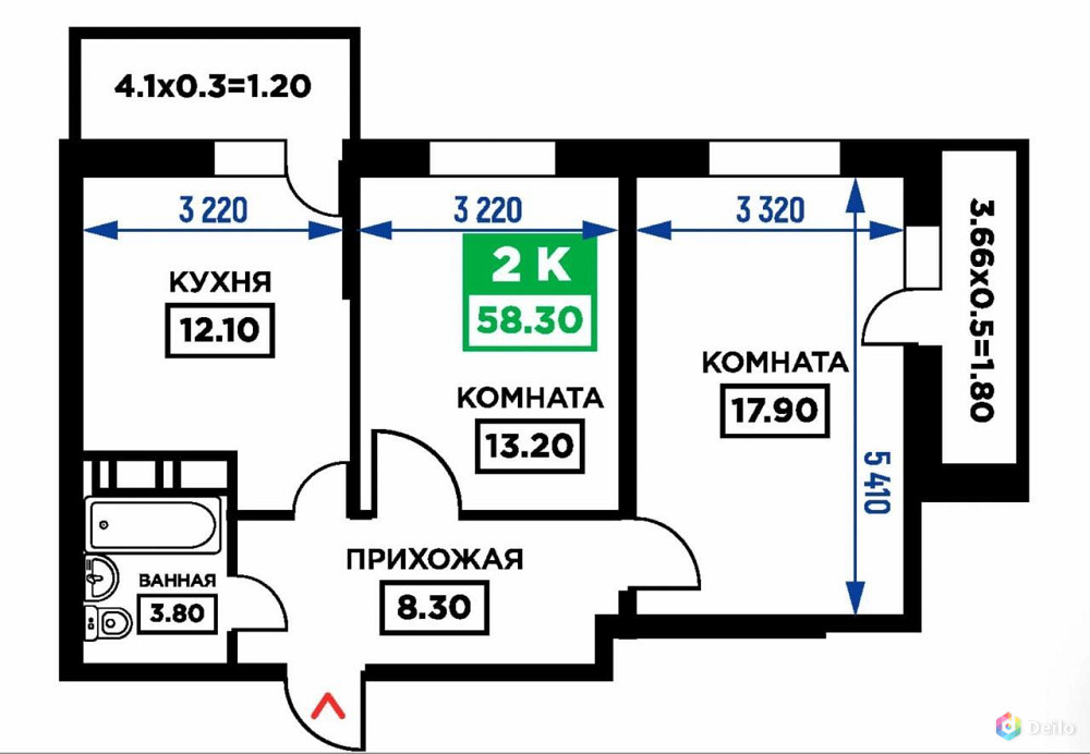 Продается 2-комнтная квартира в Молодежном