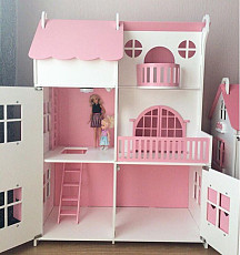 Деревянный Кукольный домик для Барби дом со светом кукольные - фото 6