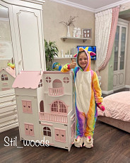 Деревянный Кукольный домик для Барби дом со светом кукольные - фото 3