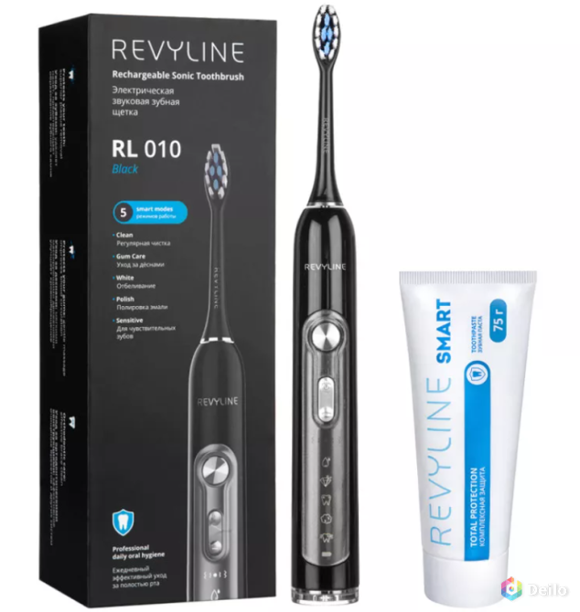 Звуковая щетка Revyline RL010 Black и зубная паста Смарт