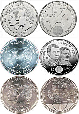 Три испанские серебряные 12-и евровые монеты