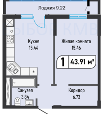 1-к квартира пл. 44 кв.м