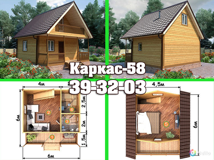 Баня каркасная с мансардой 6х6 под ключ в Пензе Каркас-58